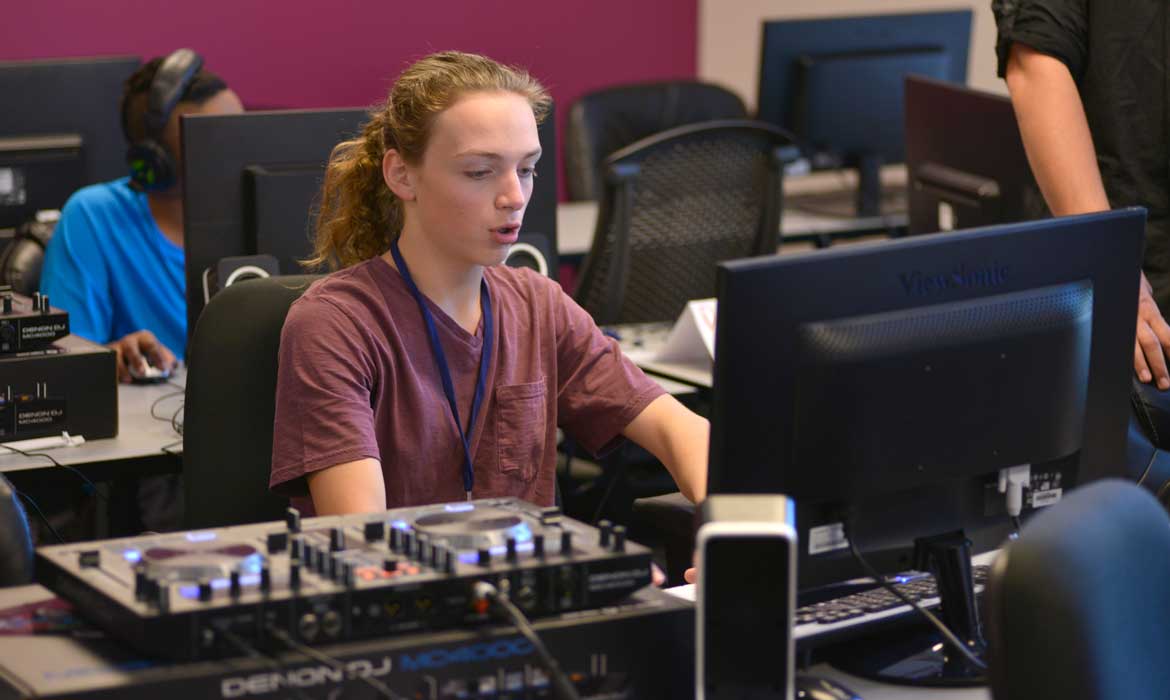 high school student learning digital music and sound for video games